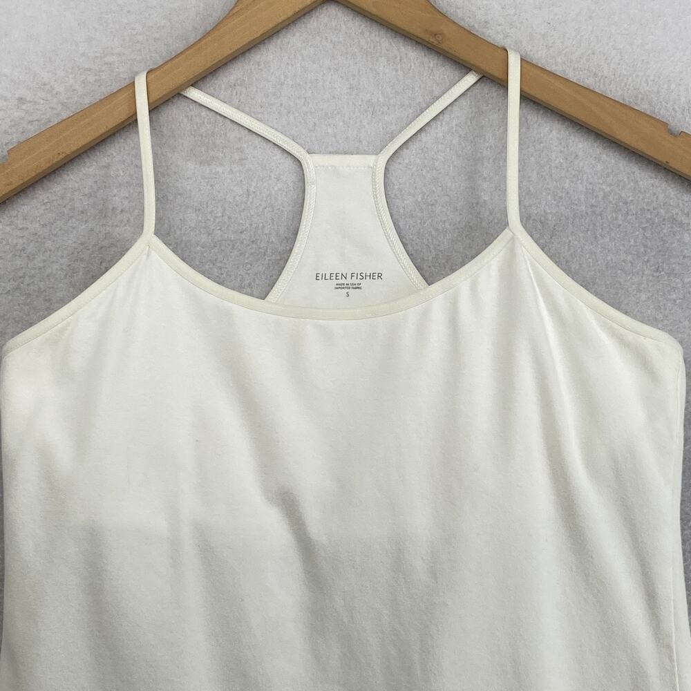 EILEEN FISHER Top S Stretch Organic Cotton Tank Racerback Shelf Bra White USA - Picture 3 of 11